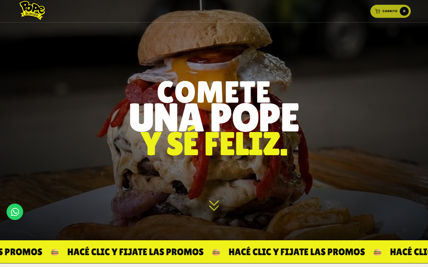Página de inicio de Pope Burger, hamburguesería con pedidos online